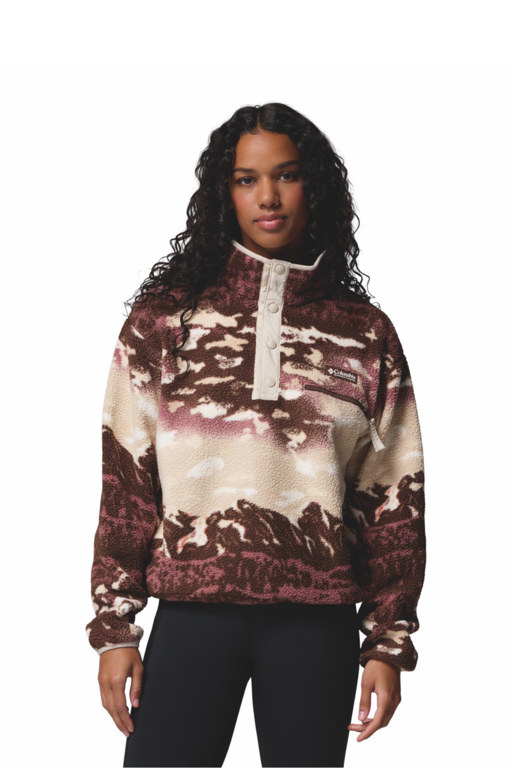 Columbia Helvetia II Printed Cropped Half Snap Fleece Safari Sisters Tobacco Sisters Dark Stone