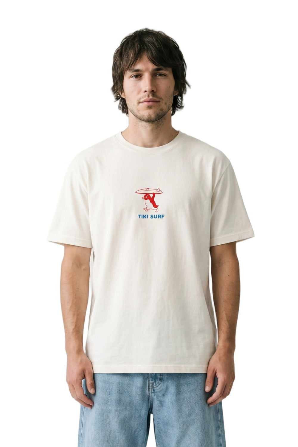 Tiki Penguin Mens T-Shirt Off White