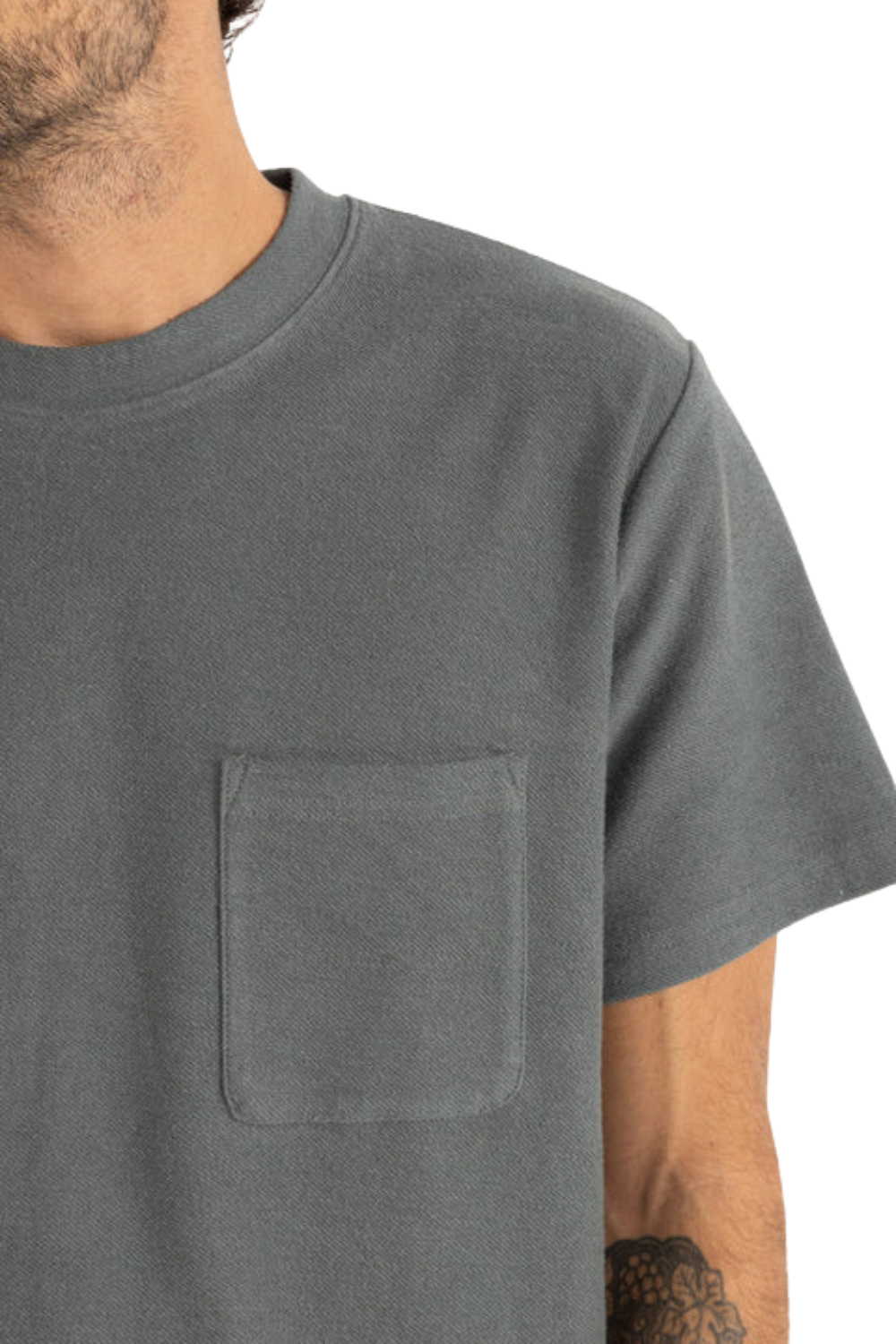 Rhythm Vintage Terry Henley Short Sleeve T-Shirt Silver Pine