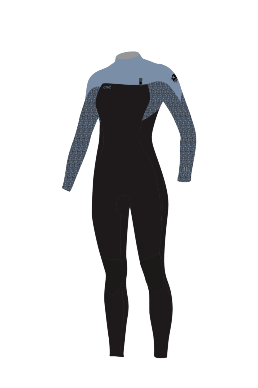 O'Neill Womens Epic 5/4Mm Chest Zip Wetsuit Black Stormy Palm Faded Denim