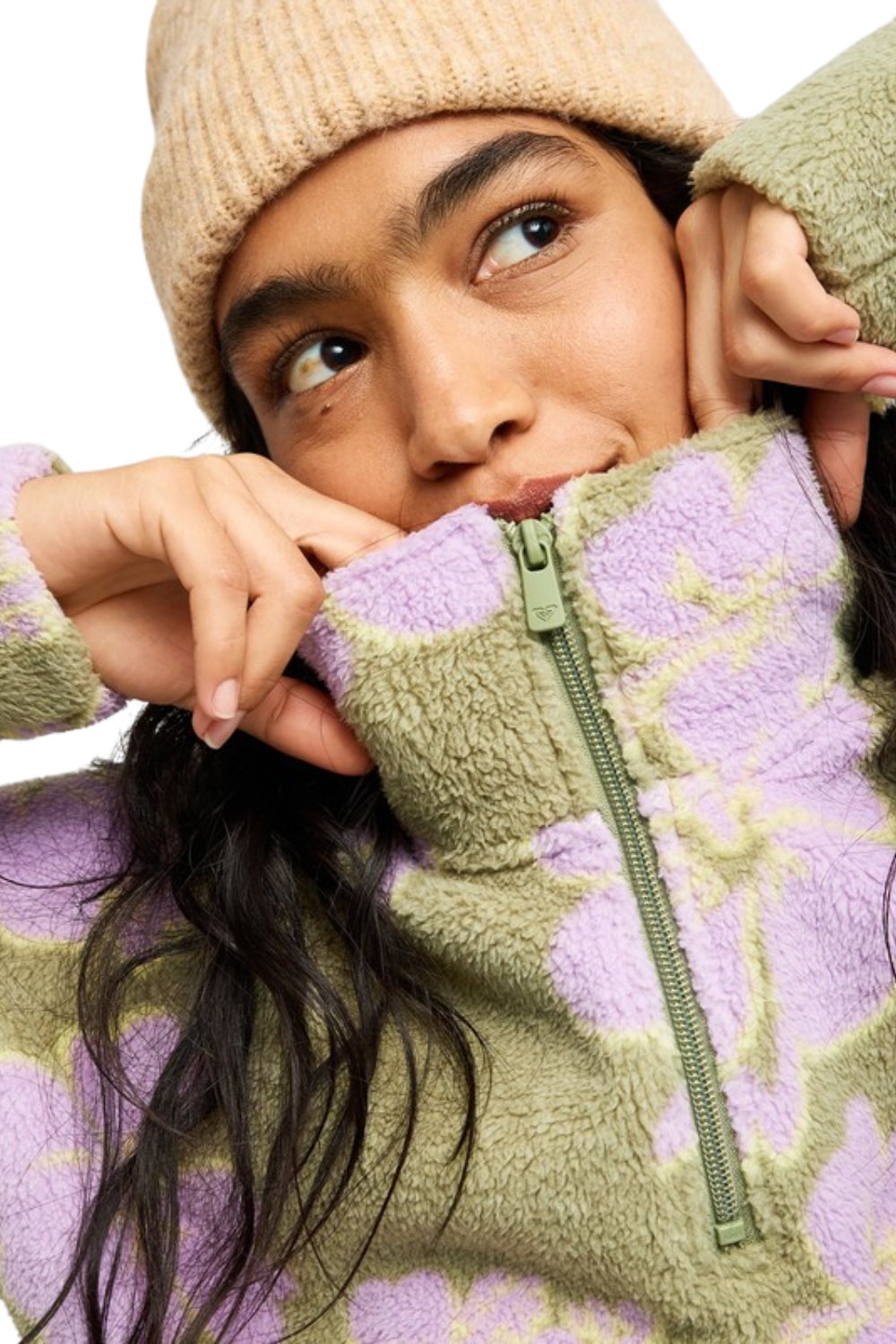 Roxy Live Out Loud Womens Half Zip Fleece Oil Green Hippy Shake