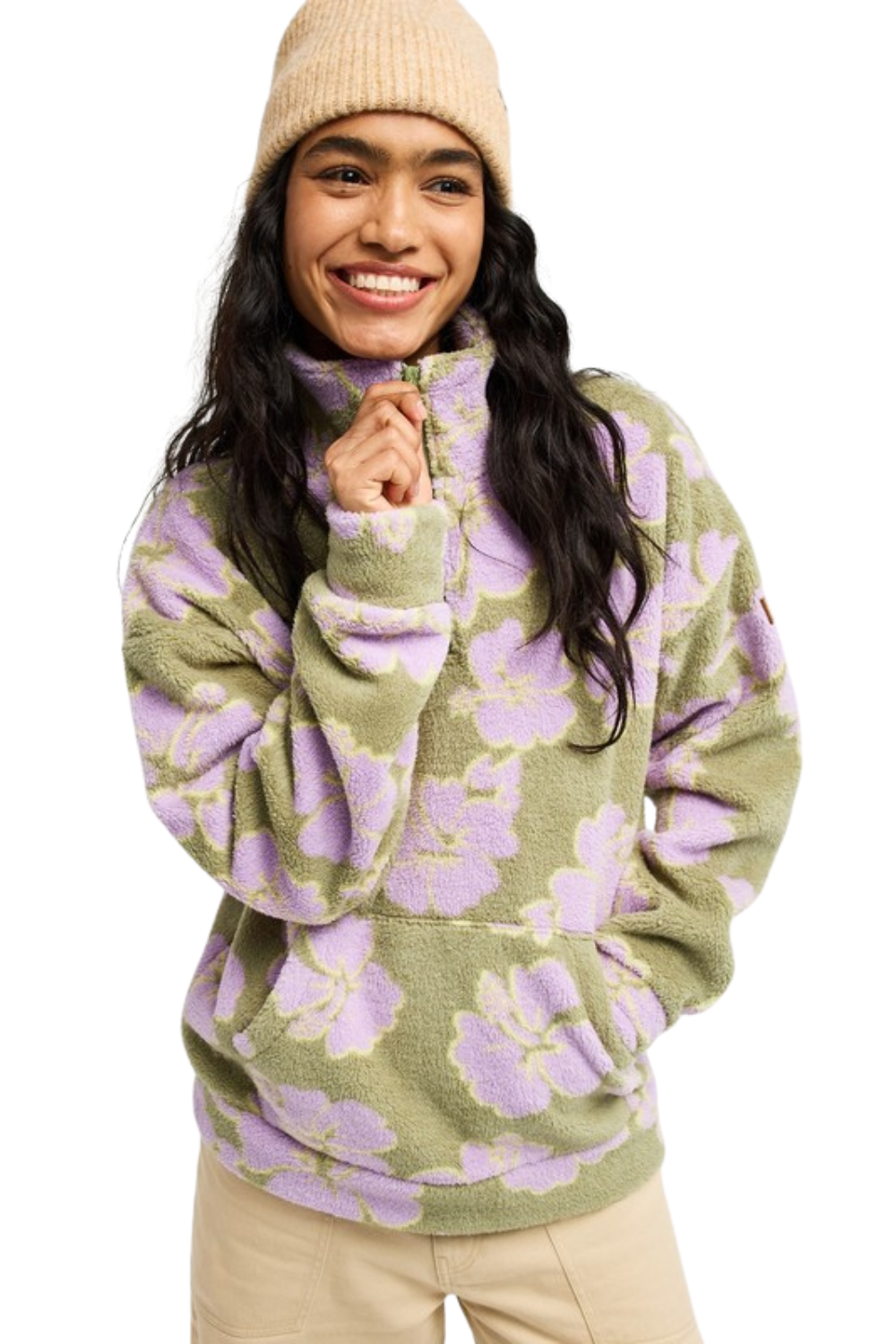 Roxy Live Out Loud Womens Half Zip Fleece Oil Green Hippy Shake