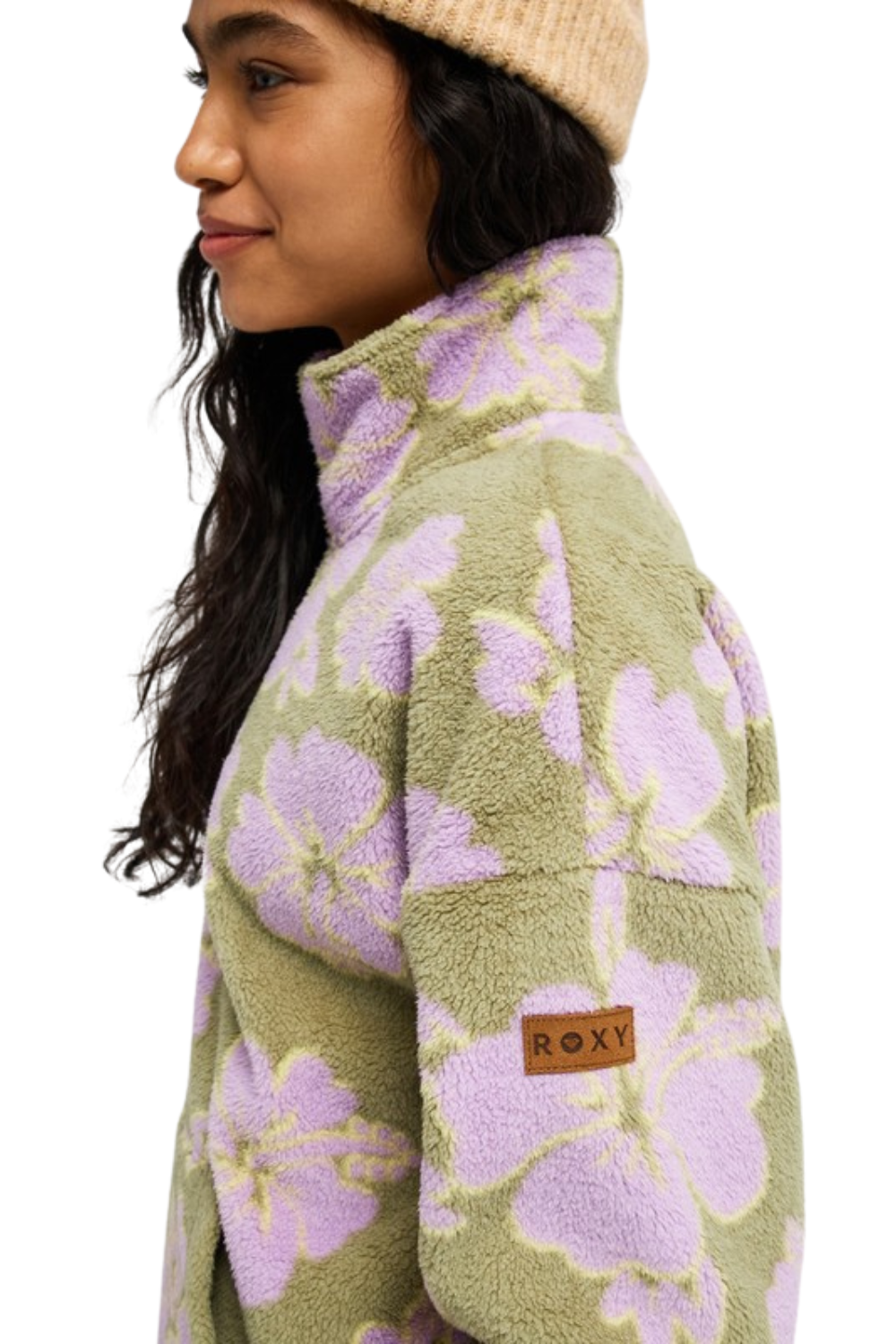 Roxy Live Out Loud Womens Half Zip Fleece Oil Green Hippy Shake