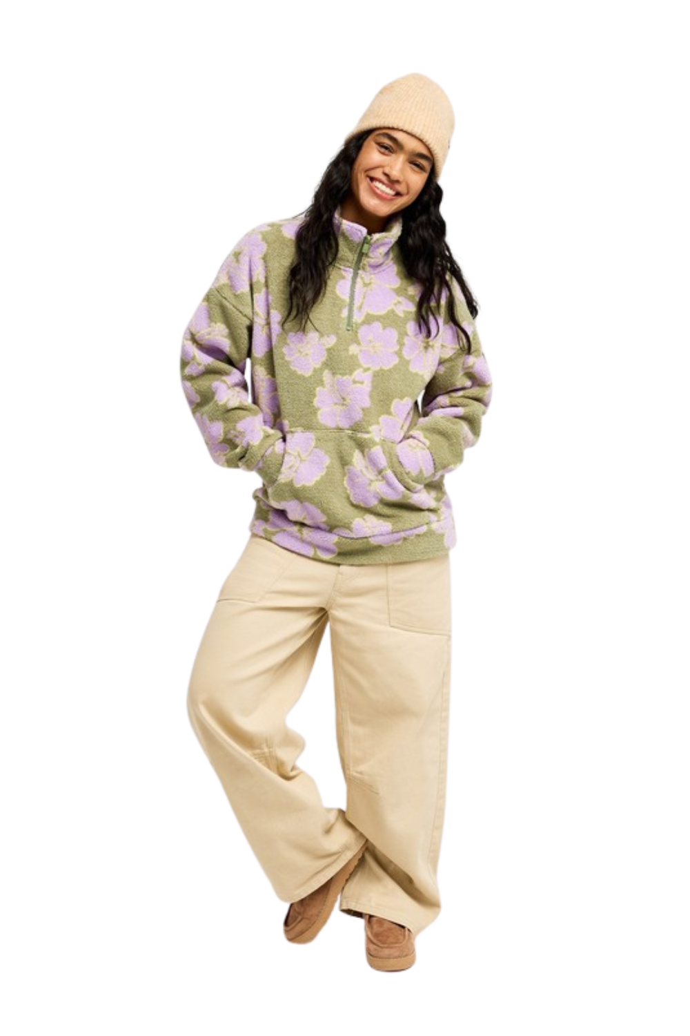 Roxy Live Out Loud Womens Half Zip Fleece Oil Green Hippy Shake