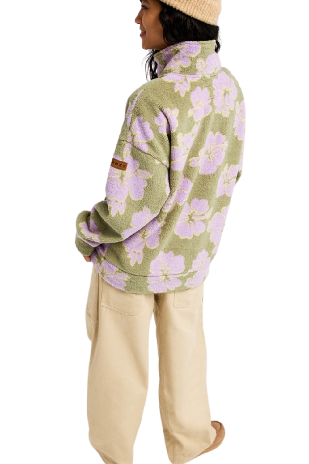 Roxy Live Out Loud Womens Half Zip Fleece Oil Green Hippy Shake