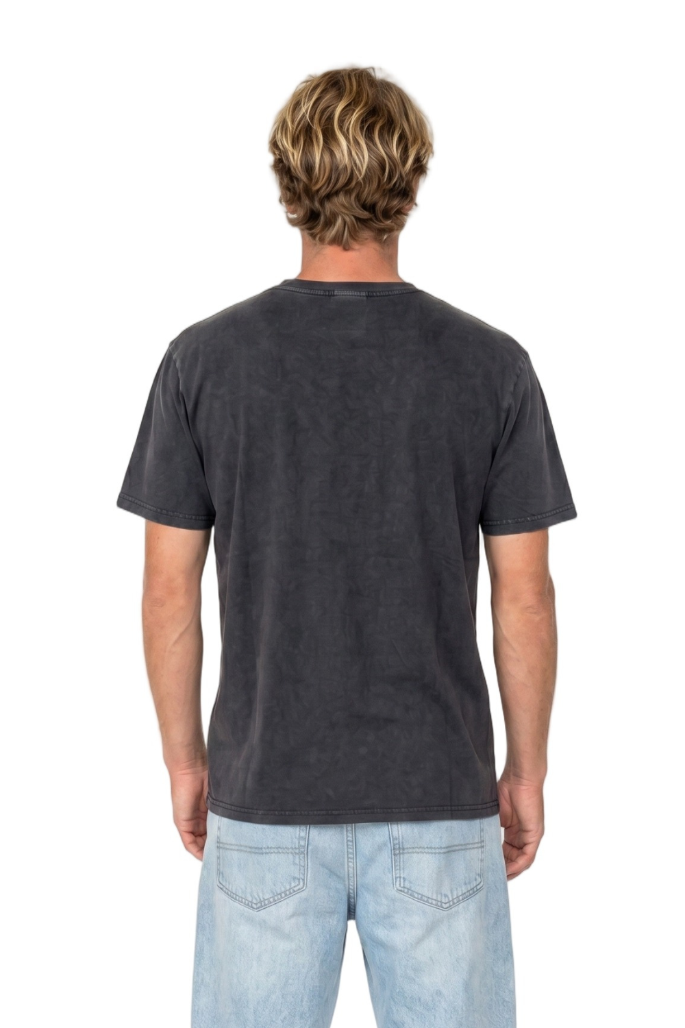 Tiki Penguin Mens T-Shirt Stone Wash Black