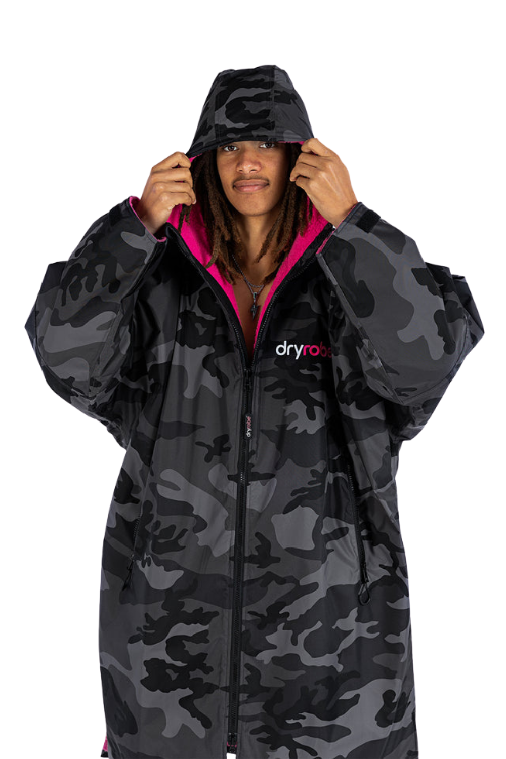 Dryrobe Advance Adult Long Sleeve Changing Robe Black Camo/Pink