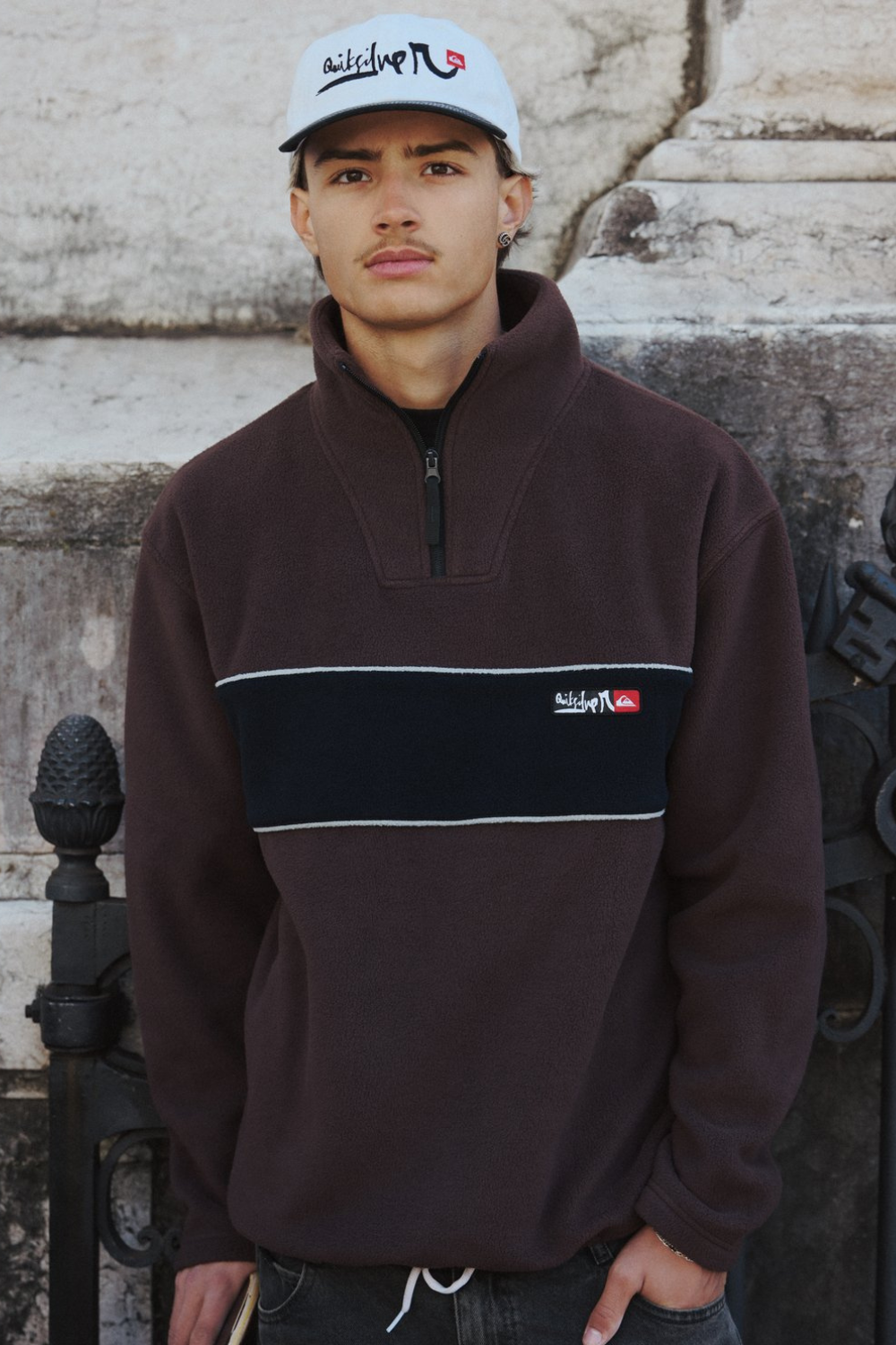 Quiksilver Young Guns Cruz Polar Mens Half Zip Fleece Java