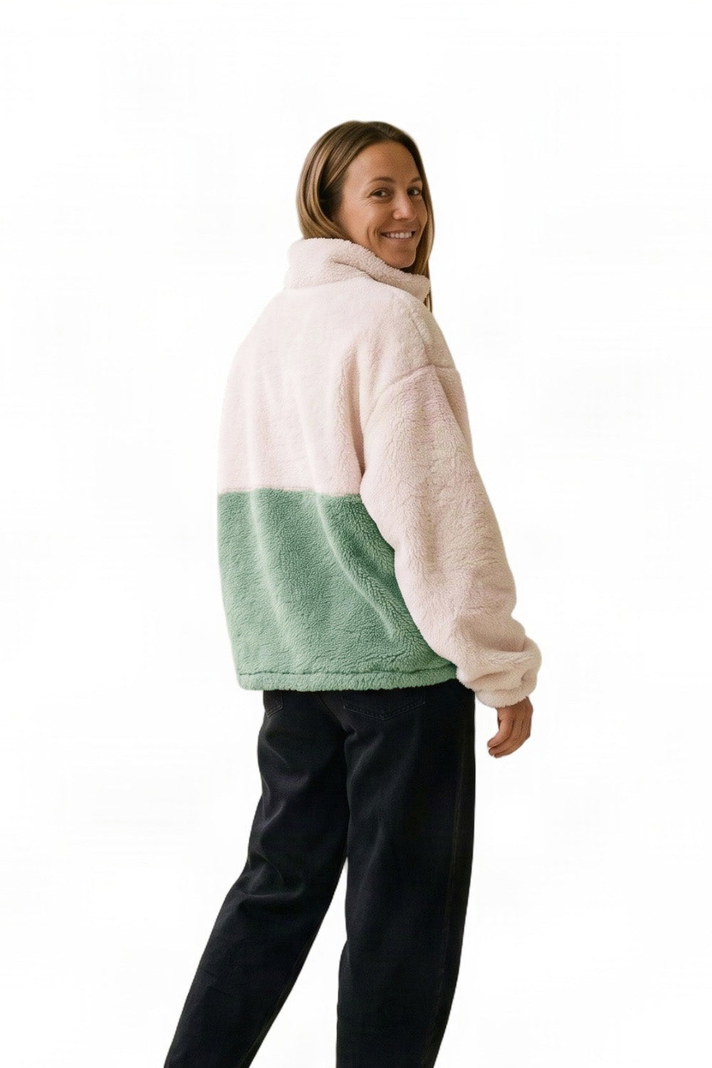 Tiki Hibiscus Womens 1/4 Zip Pullover Fleece Cream/Green