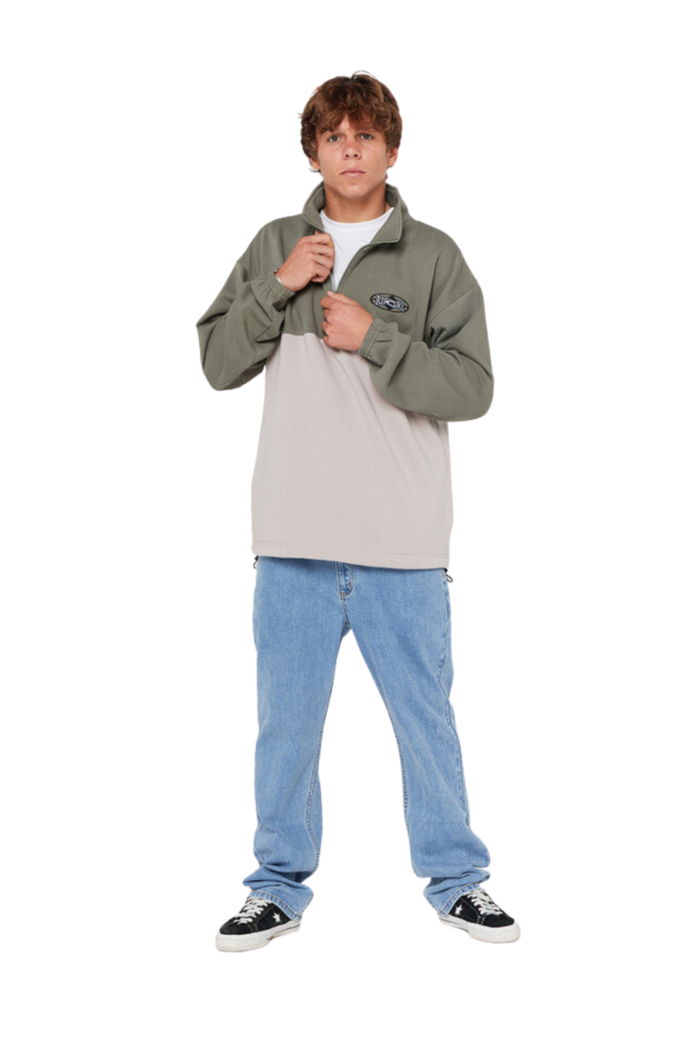 Rip Curl Heritage Oval 1/4 Zip Crew Cactus Green