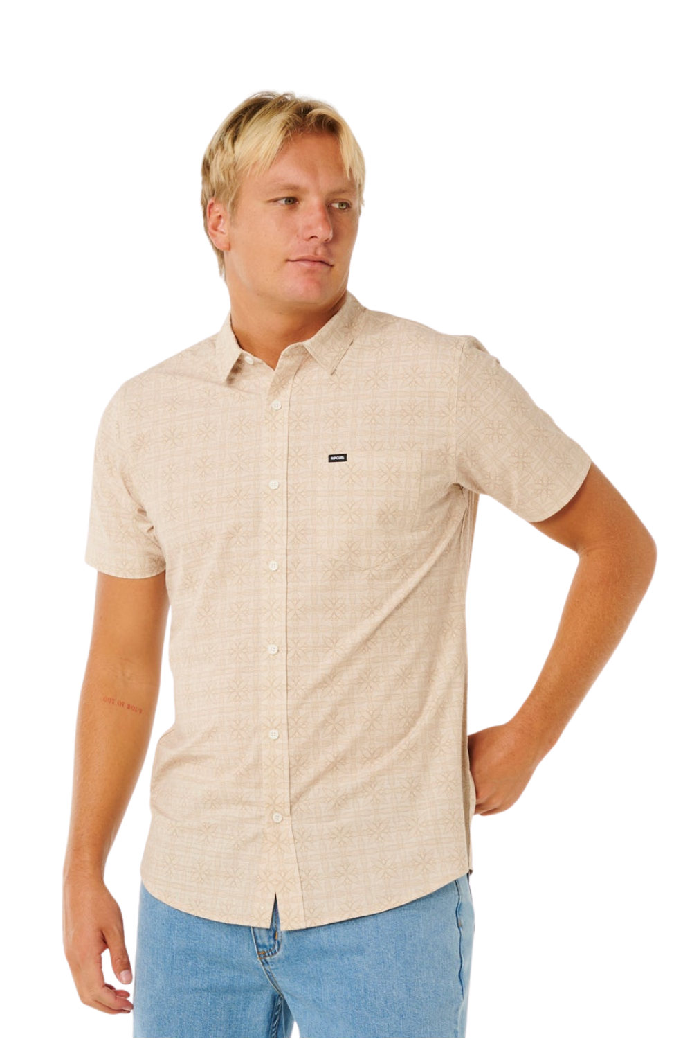 Rip Curl Sessions Aerotech Mens Short Sleeve Shirt Stone