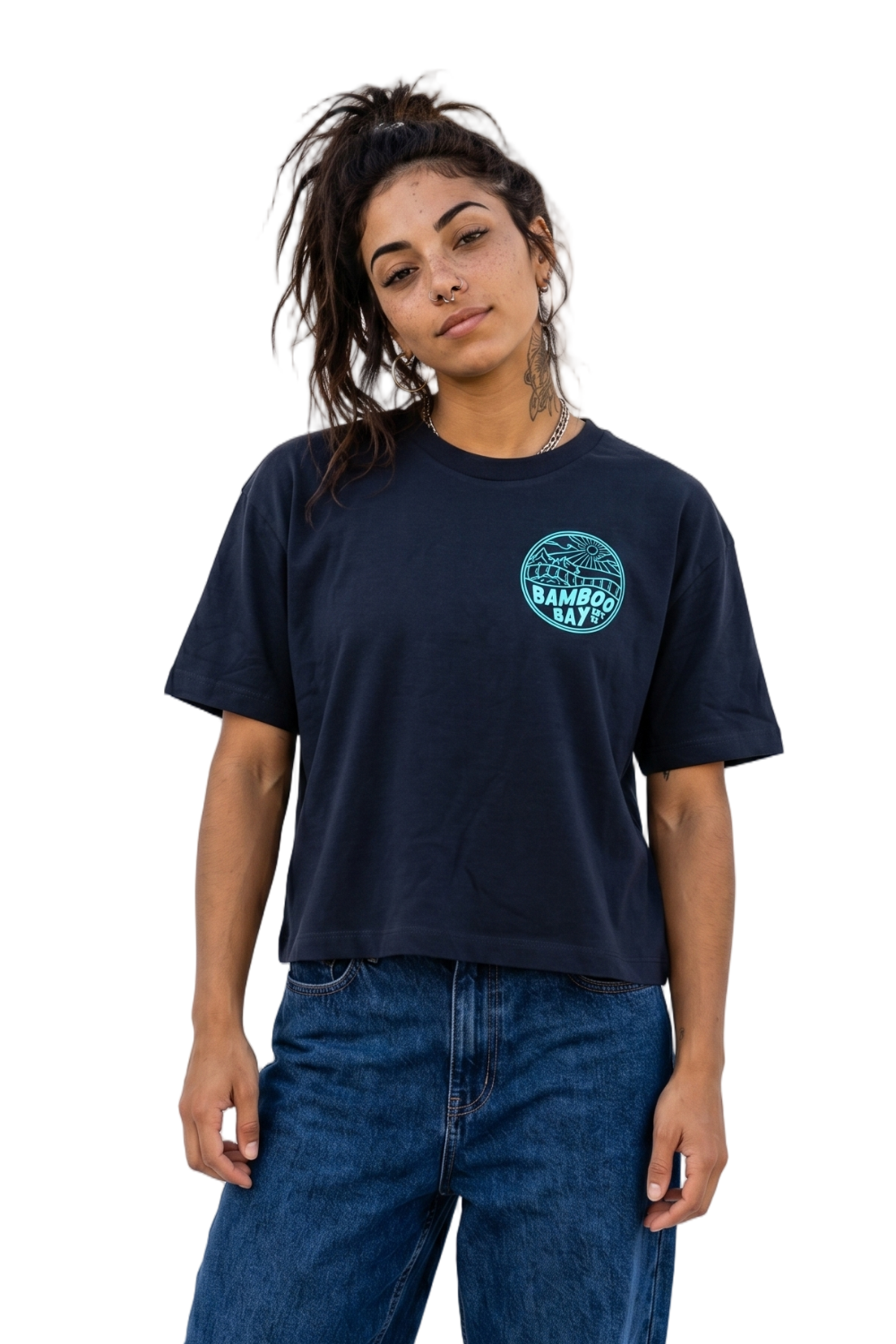 BamBooBay Mountain Badge Womens T-Shirt French Navy