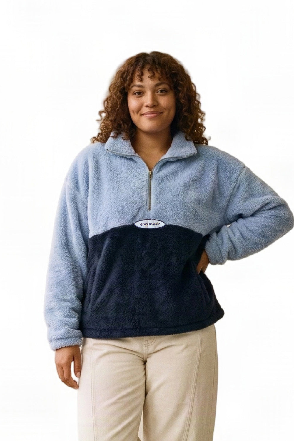 Tiki Hibiscus Womens 1/4 Zip Pullover Fleece Blue/Navy