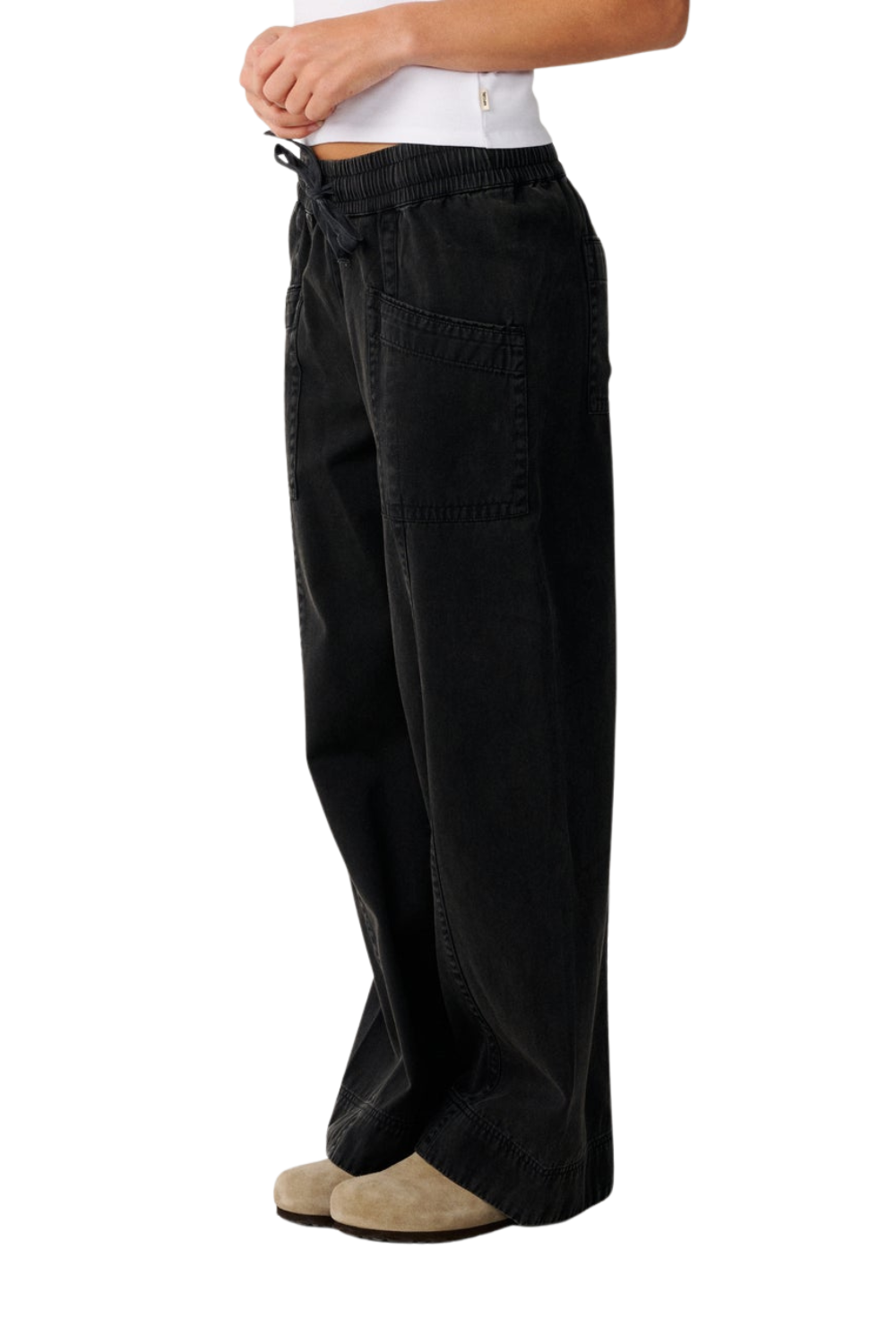 Rip Curl Bossa Nova Womens Twill Wide Leg Trousers Washed Black