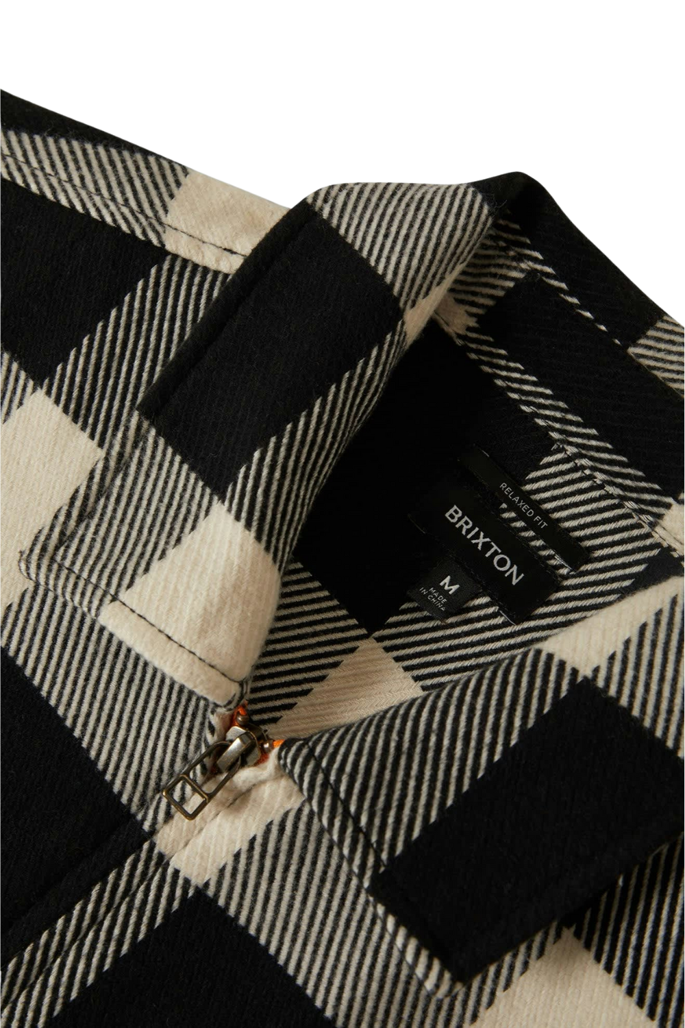 Brixton Global Zip Flannel Shirt Off White Black