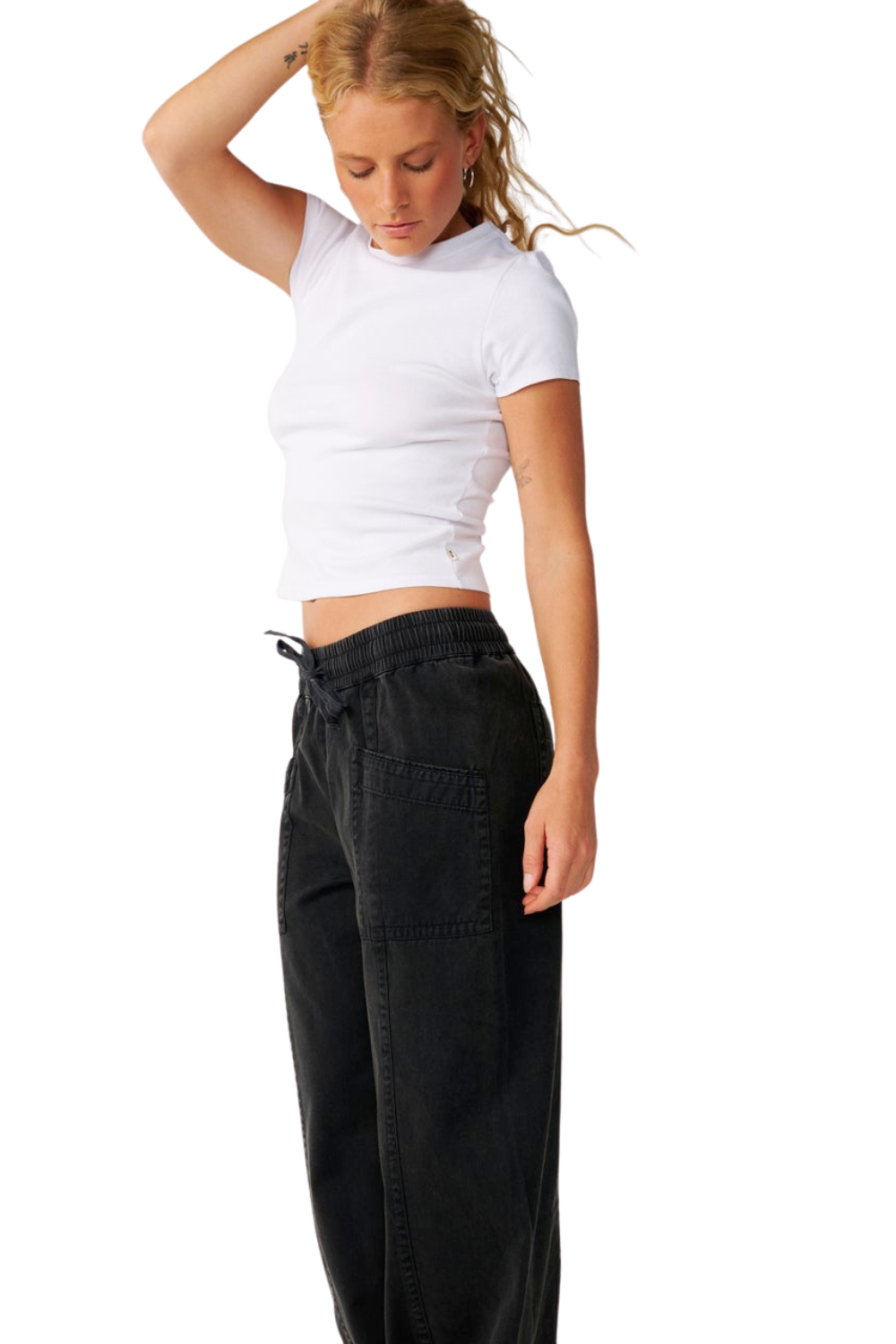 Rip Curl Bossa Nova Womens Twill Wide Leg Trousers Washed Black