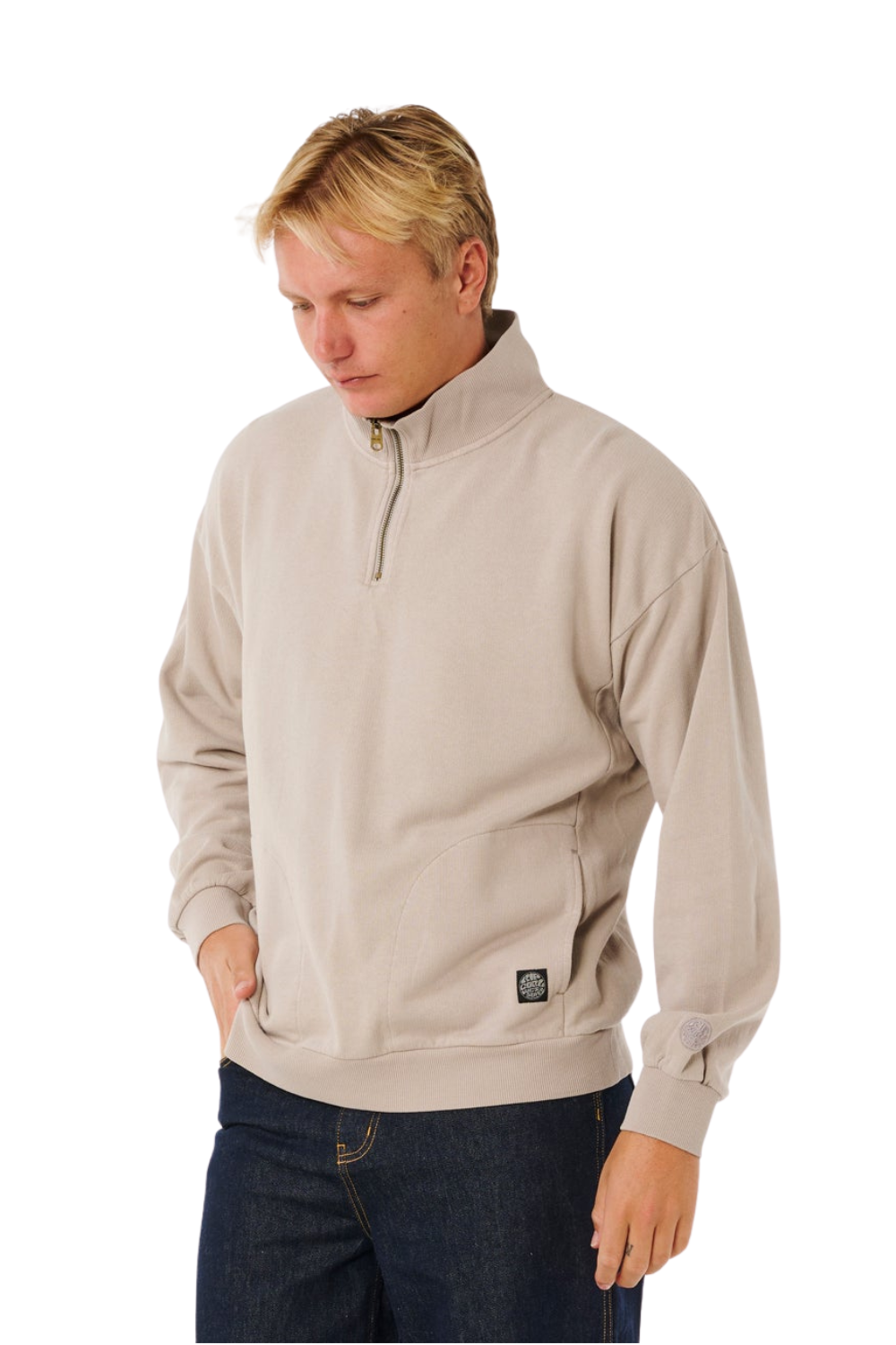 Rip Curl Premium Surf Mens 1/4 Zip Crew Stone