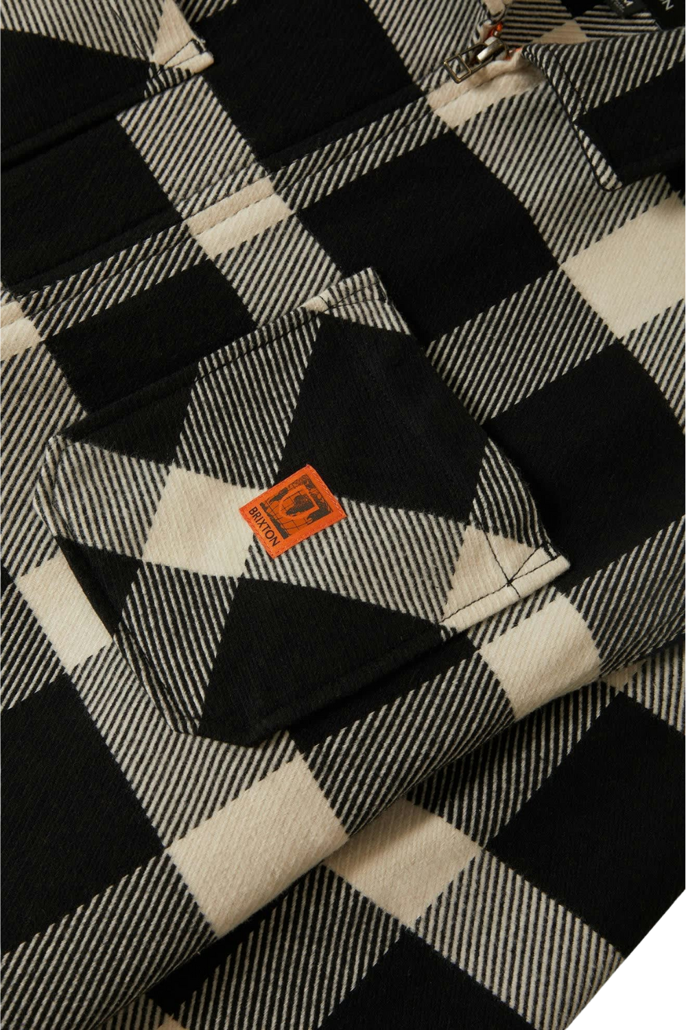 Brixton Global Zip Flannel Shirt Off White Black