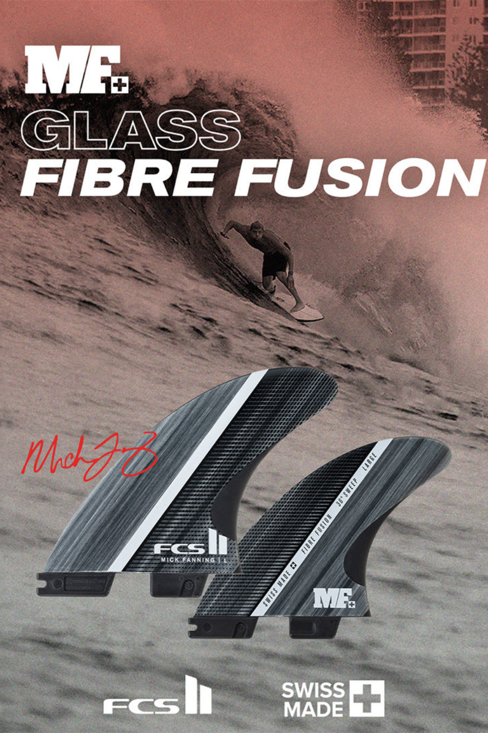 FCS II Mick Fanning Glass Fibre Fusion Tri Fins Smoke/White