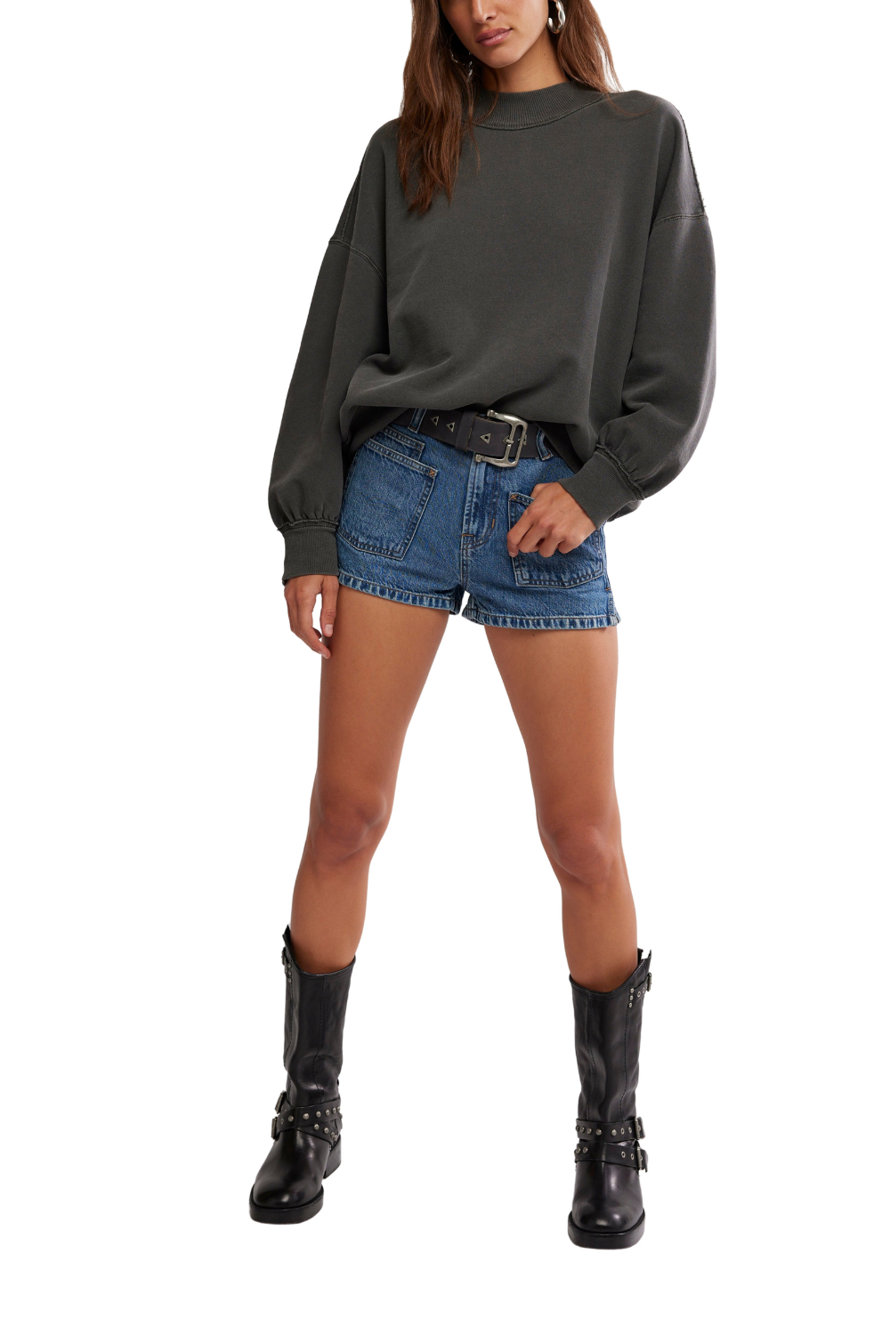 Free People Palm Springs Pullover Washed Black