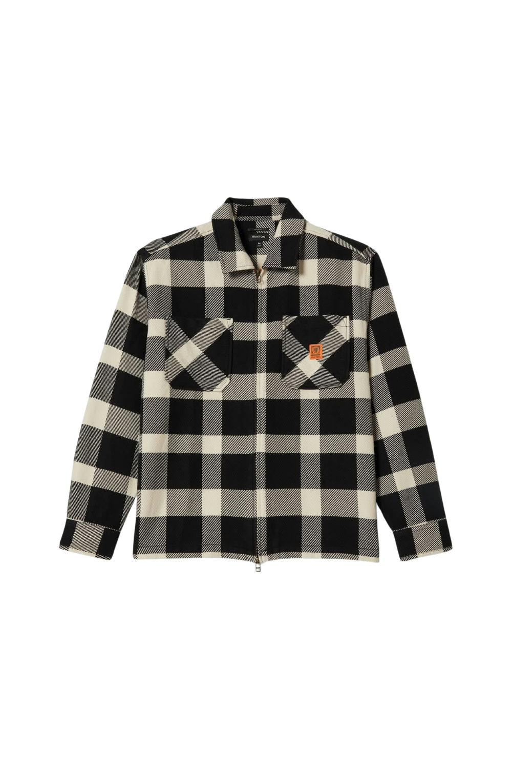 Brixton Global Zip Flannel Shirt Off White Black