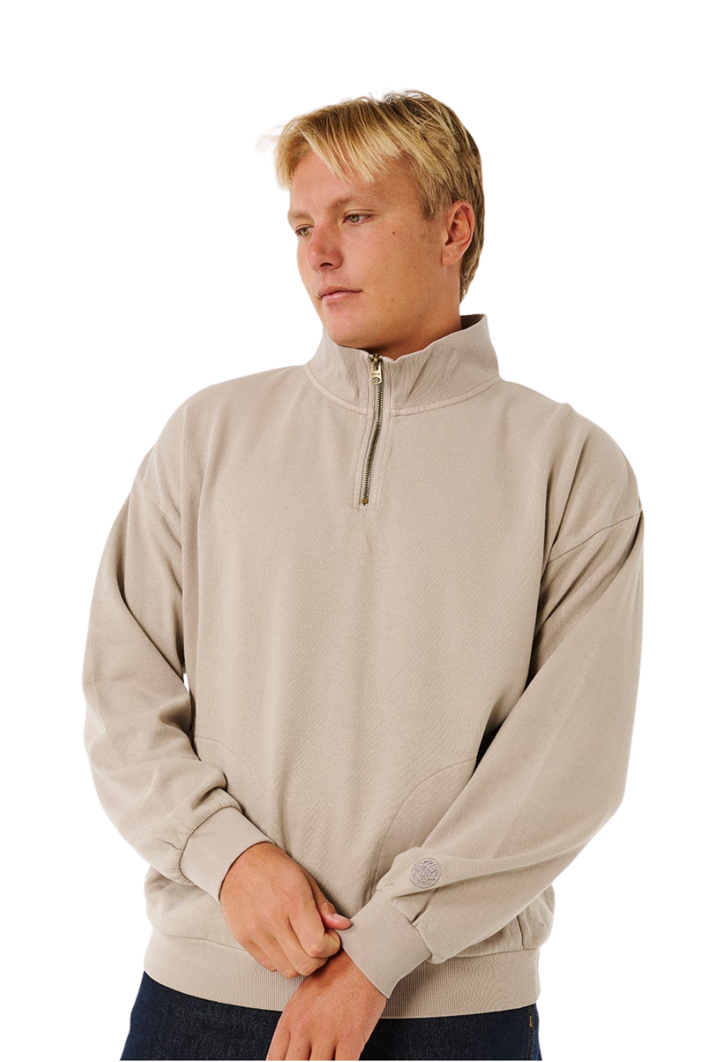 Rip Curl Premium Surf Mens 1/4 Zip Crew Stone