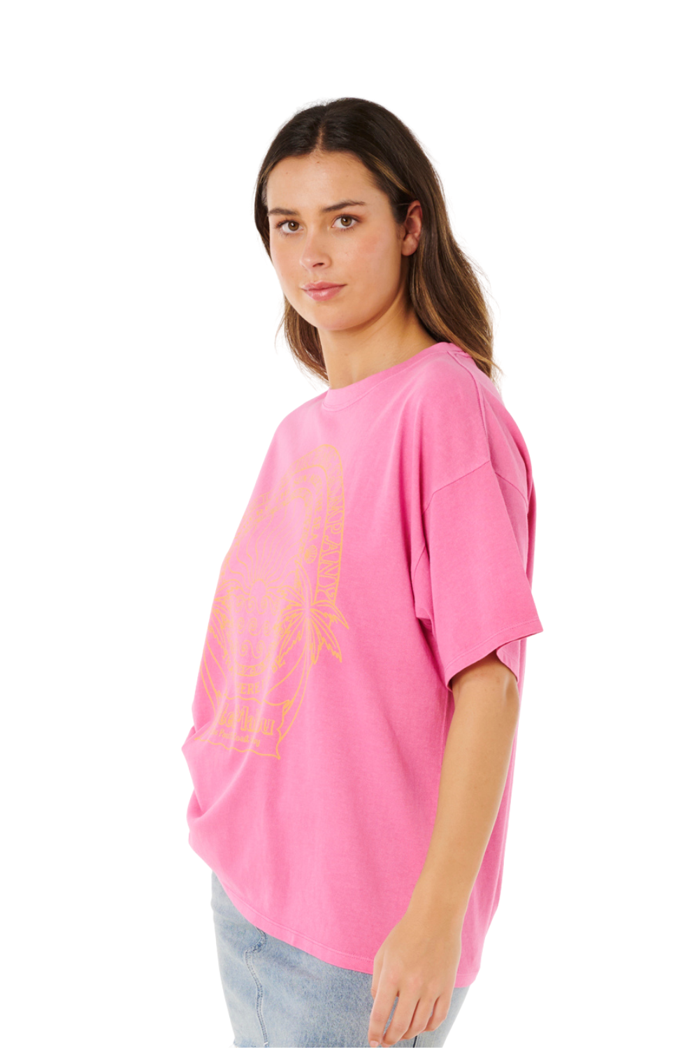 Rip Curl Hotel Malibu Heritage Womens Short Sleeve T-Shirt Super Pink