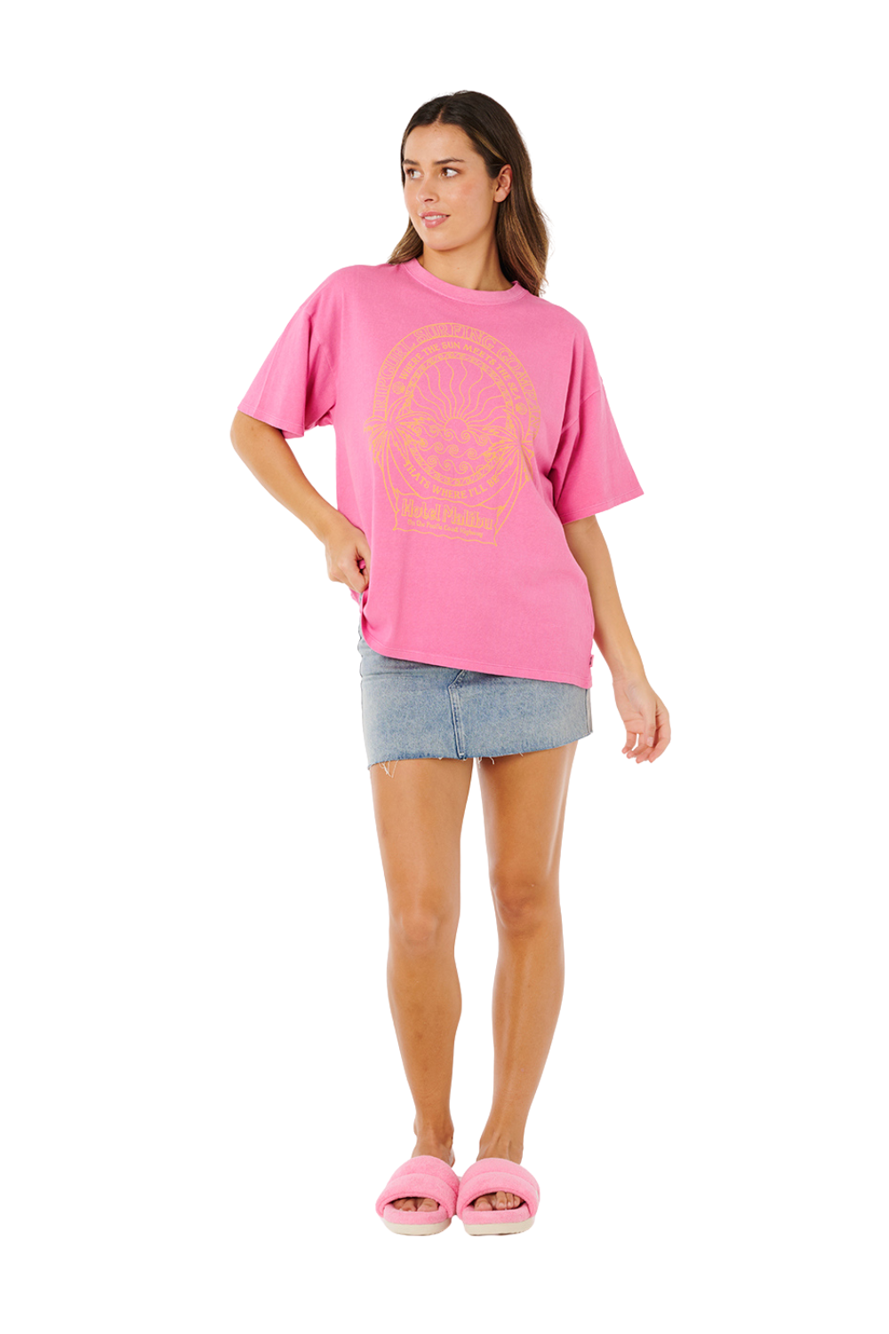 Rip Curl Hotel Malibu Heritage Womens Short Sleeve T-Shirt Super Pink