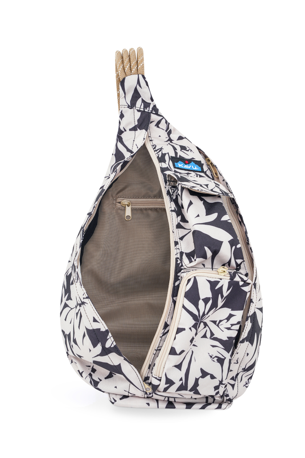 Kavu Rope Sling Bag Black/White Fronds