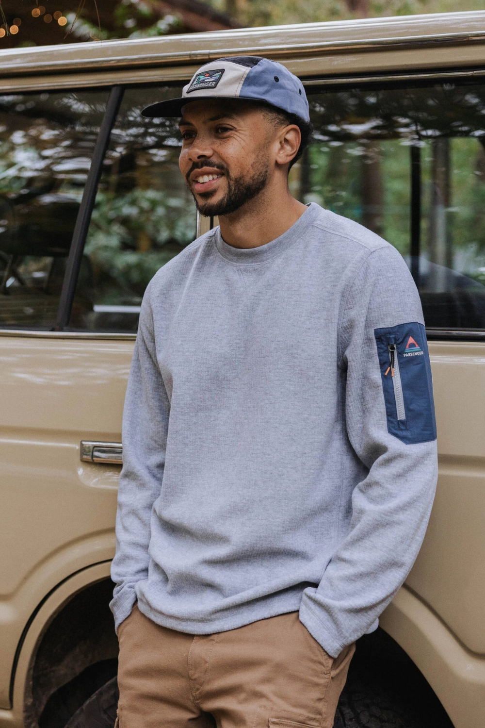 Passenger Forestscape Mens Grid Fleece Crewneck Sweatshirt Grey Marl