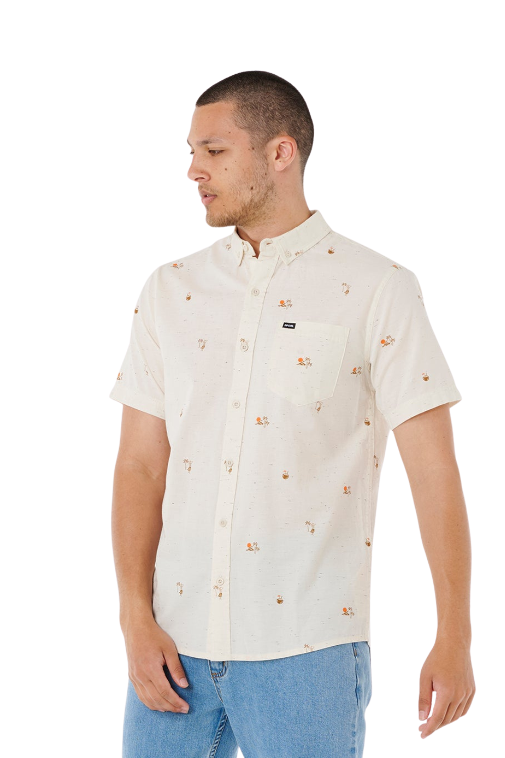 Rip Curl Skelly Breach Mens Short Sleeve Shirt Off White