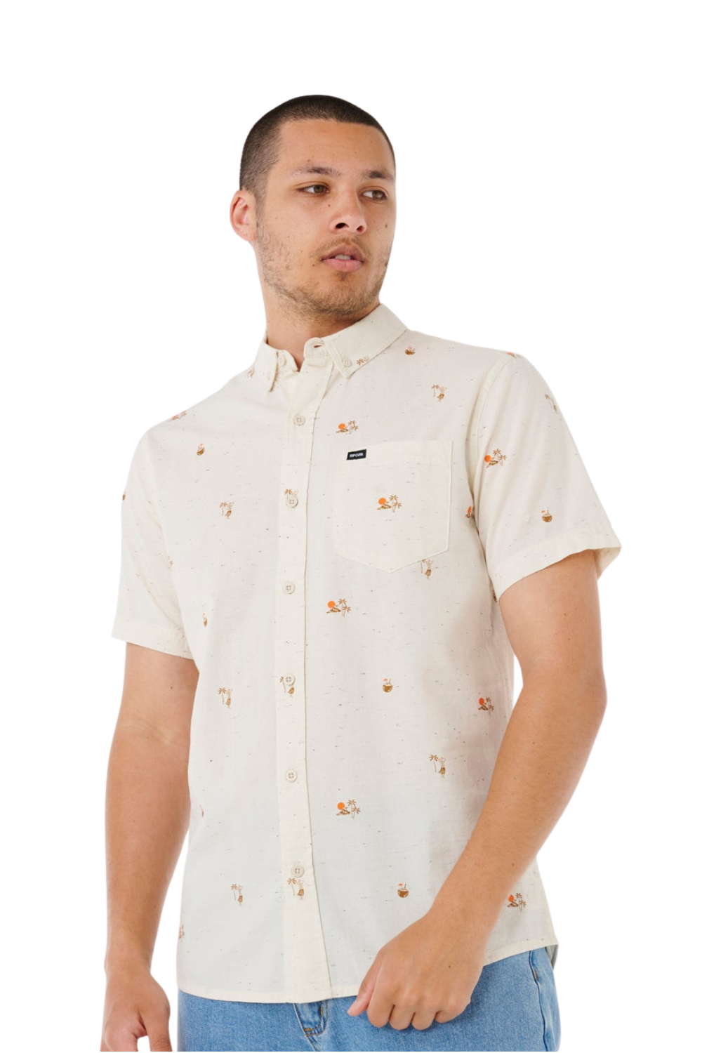 Rip Curl Skelly Breach Mens Short Sleeve Shirt Off White