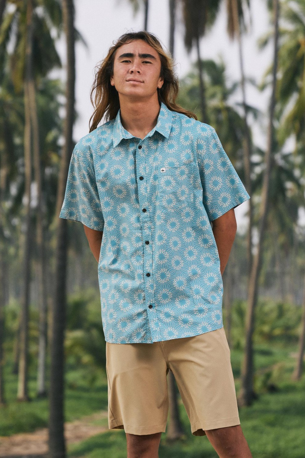 Quiksilver Apero Classic Mens Short Sleeve Shirt Aqua Ocean Mayhem 32
