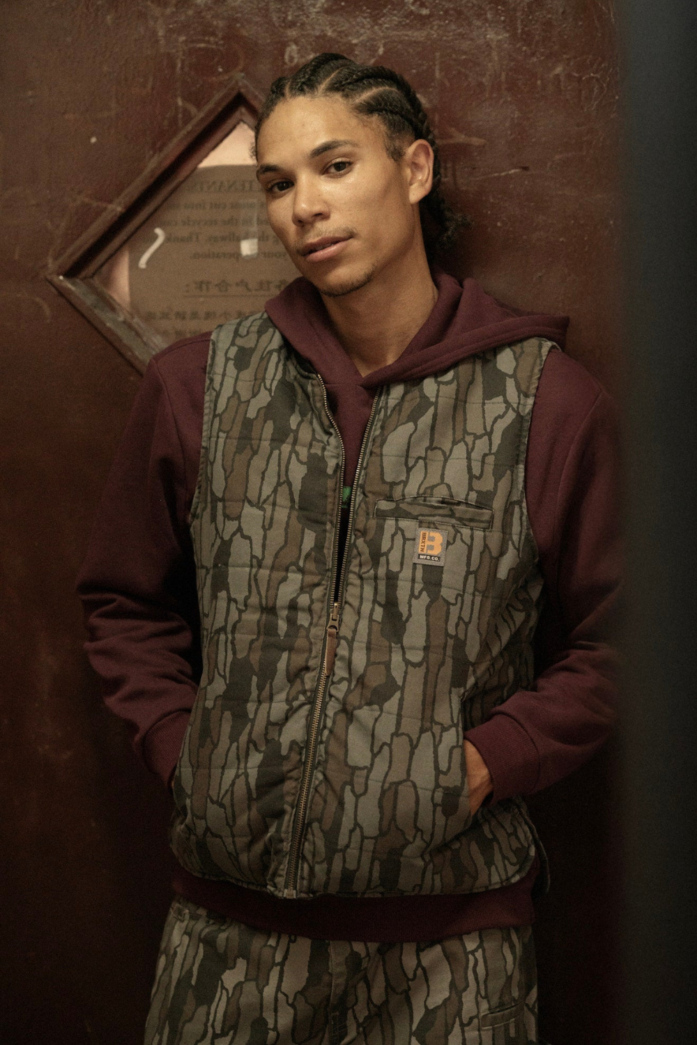 Brixton Builders Abraham Reversible Vest Bark Camo