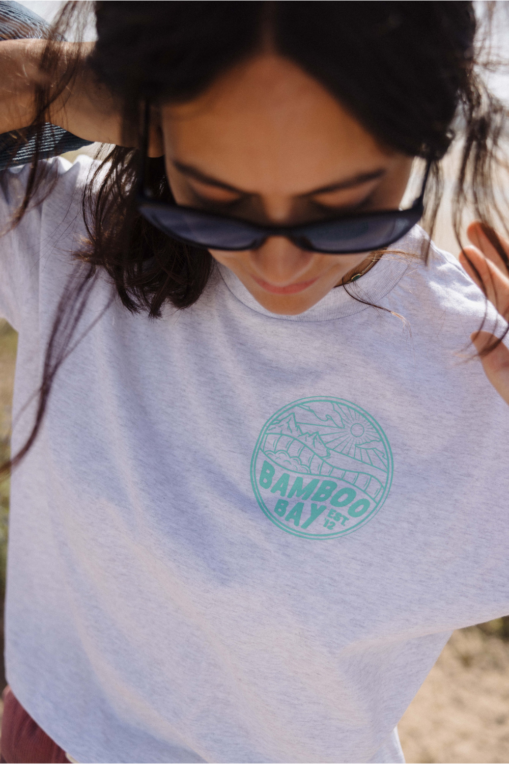 BamBooBay Mountain Badge Womens T-Shirt Cool Heather Grey