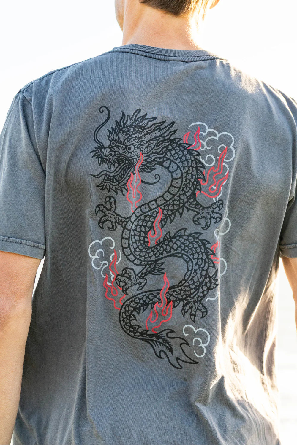 BamBooBay Dragon Mens T-Shirt Stone Wash Grey
