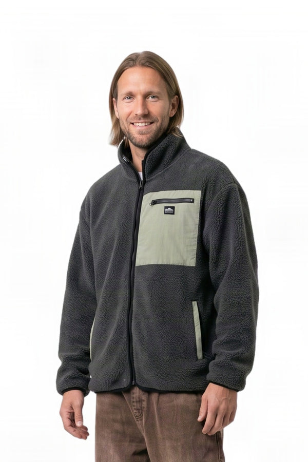 BamBooBay Haytor Mens Full Zip Sherpa Fleece Grey/Green