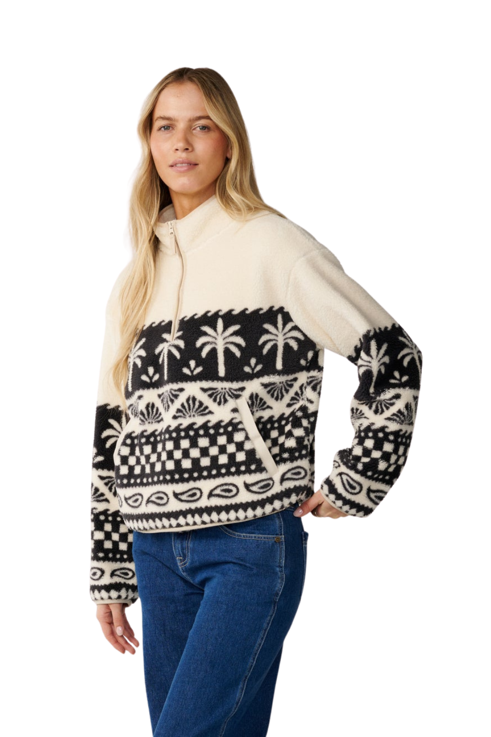 Rip Curl Bossa Nova Womens 1/4 Zip Polar Fleece Black/White