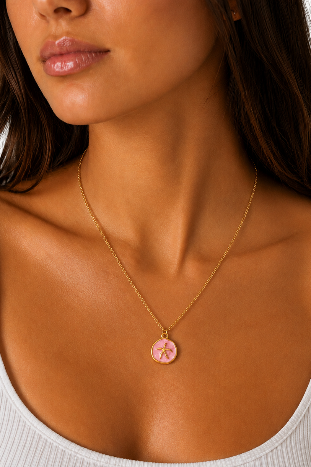 Ocean Jewel Pink Starfish Pendant Necklace Gold