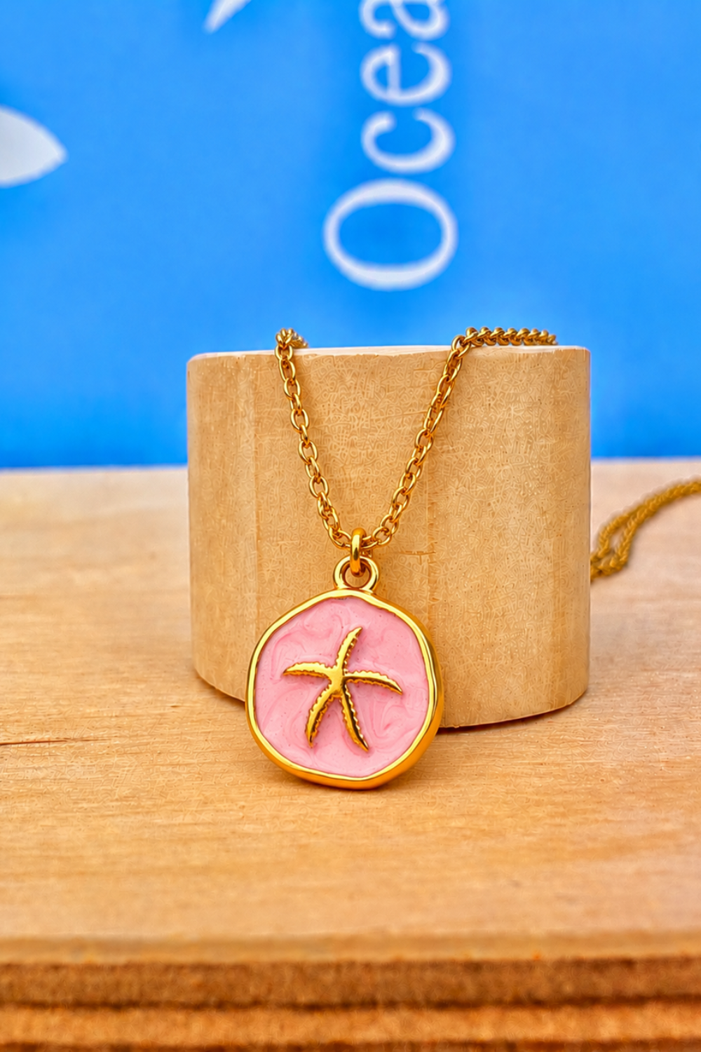 Ocean Jewel Pink Starfish Pendant Necklace Gold