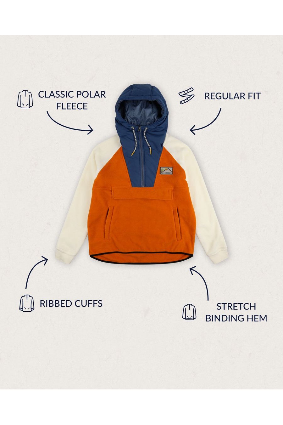 Passenger Alexander Hooded 1/2 Zip Recycled Polar Fleece Sunrise Orange
