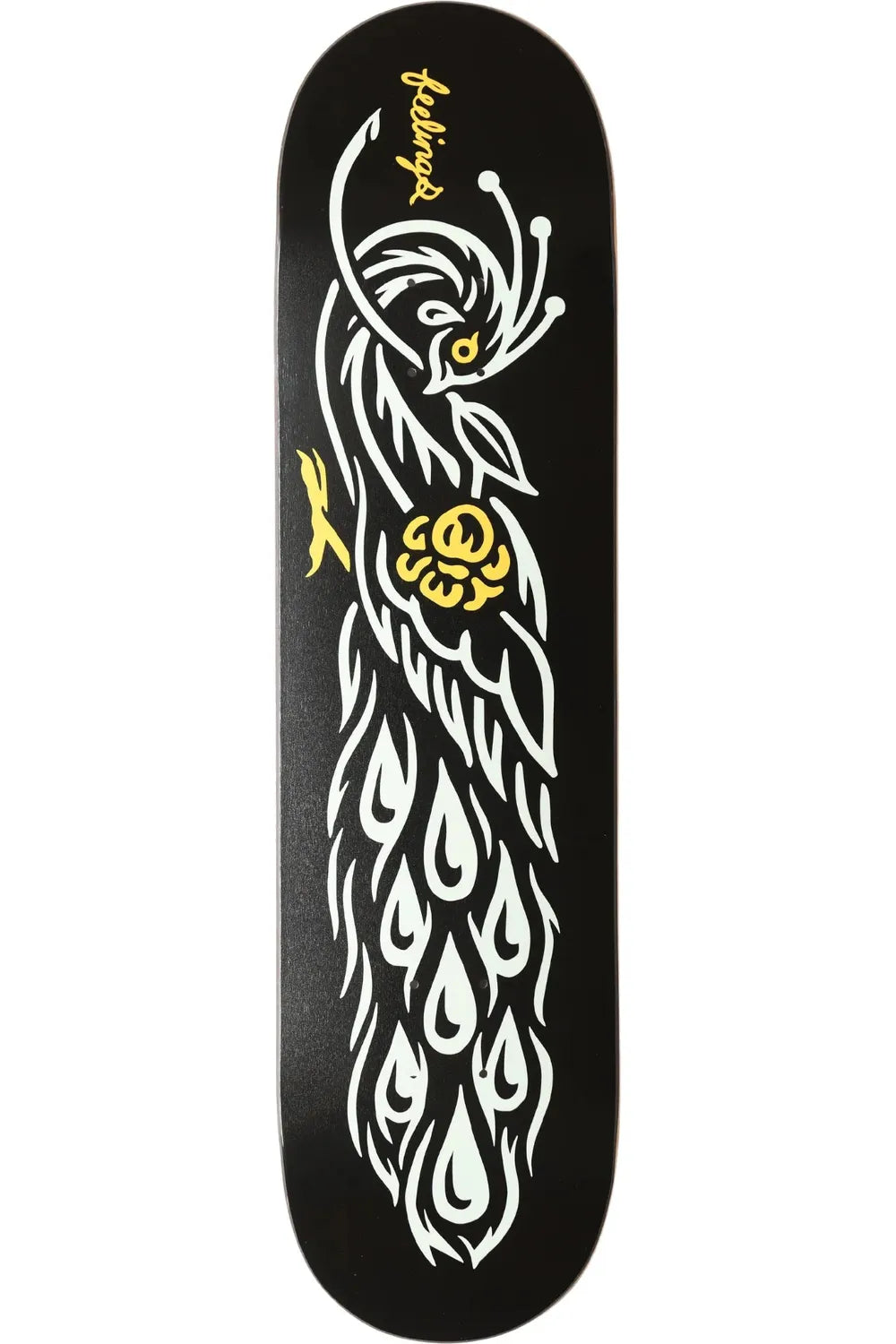 And Feelings Peacock size 8,125 Skateboard Deck Black