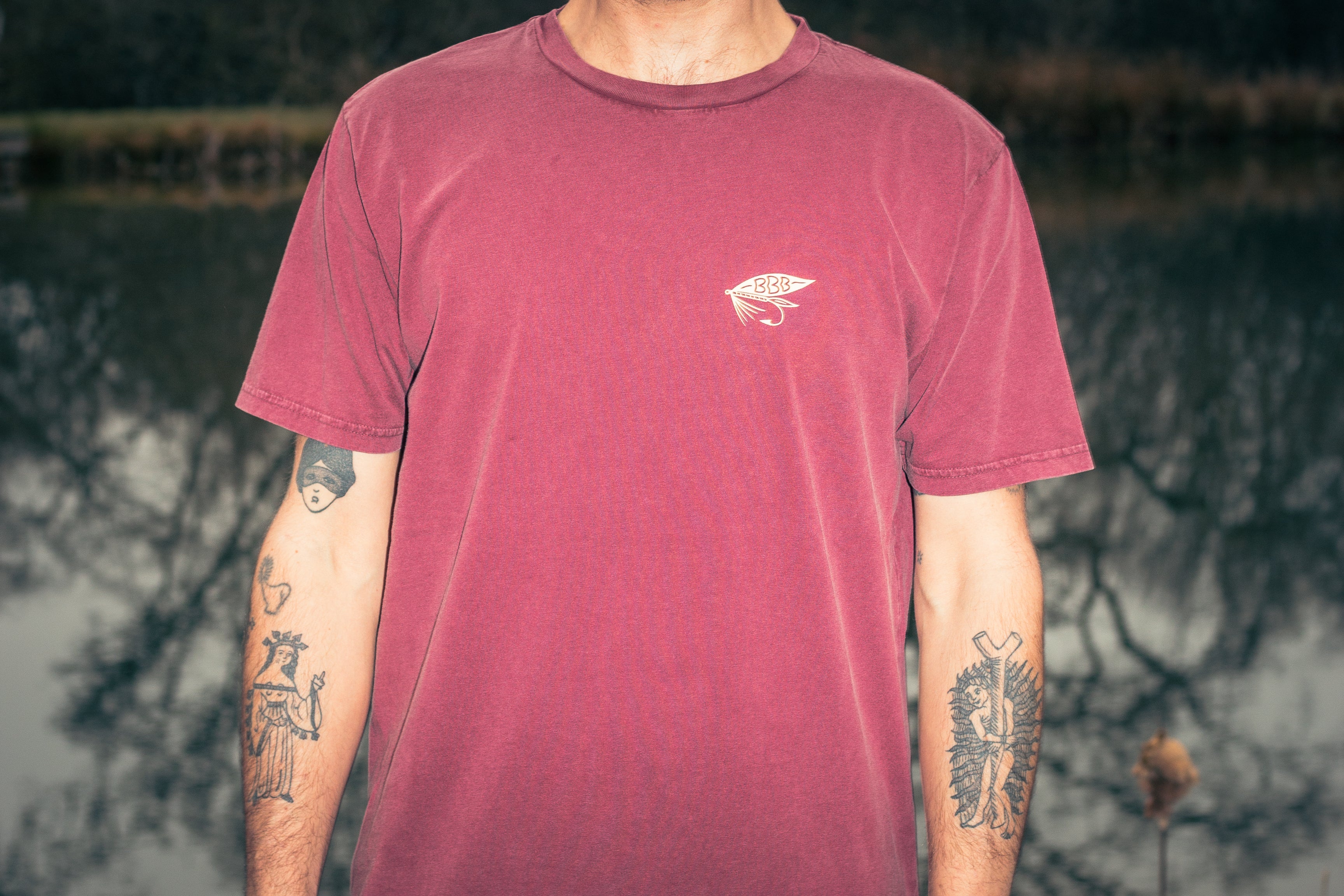 BamBooBay Fly Fisherman T-Shirt Stone Wash Burgundy