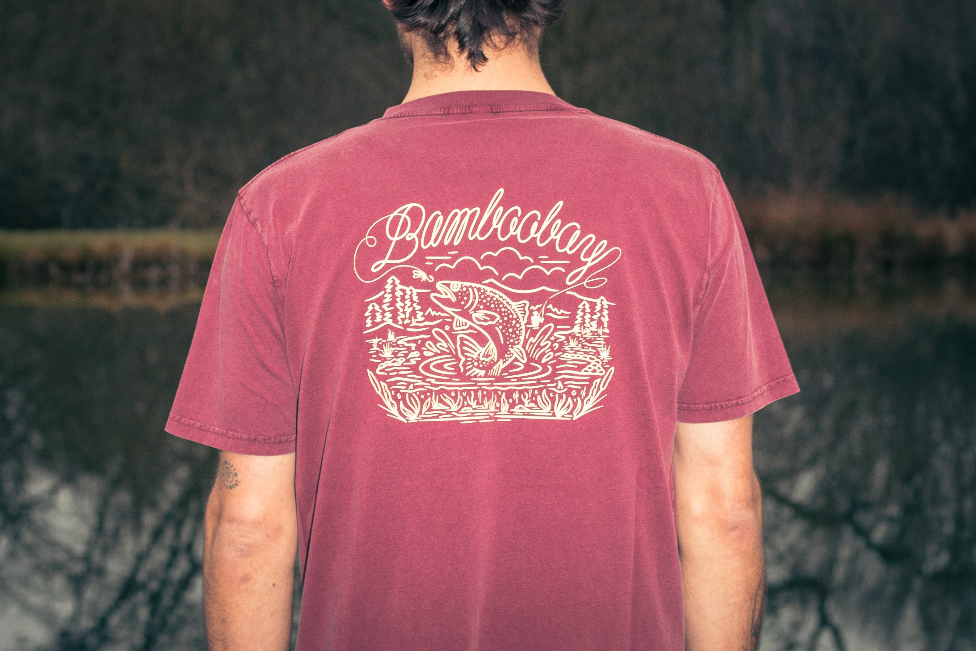 BamBooBay Fly Fisherman T-Shirt Stone Wash Burgundy