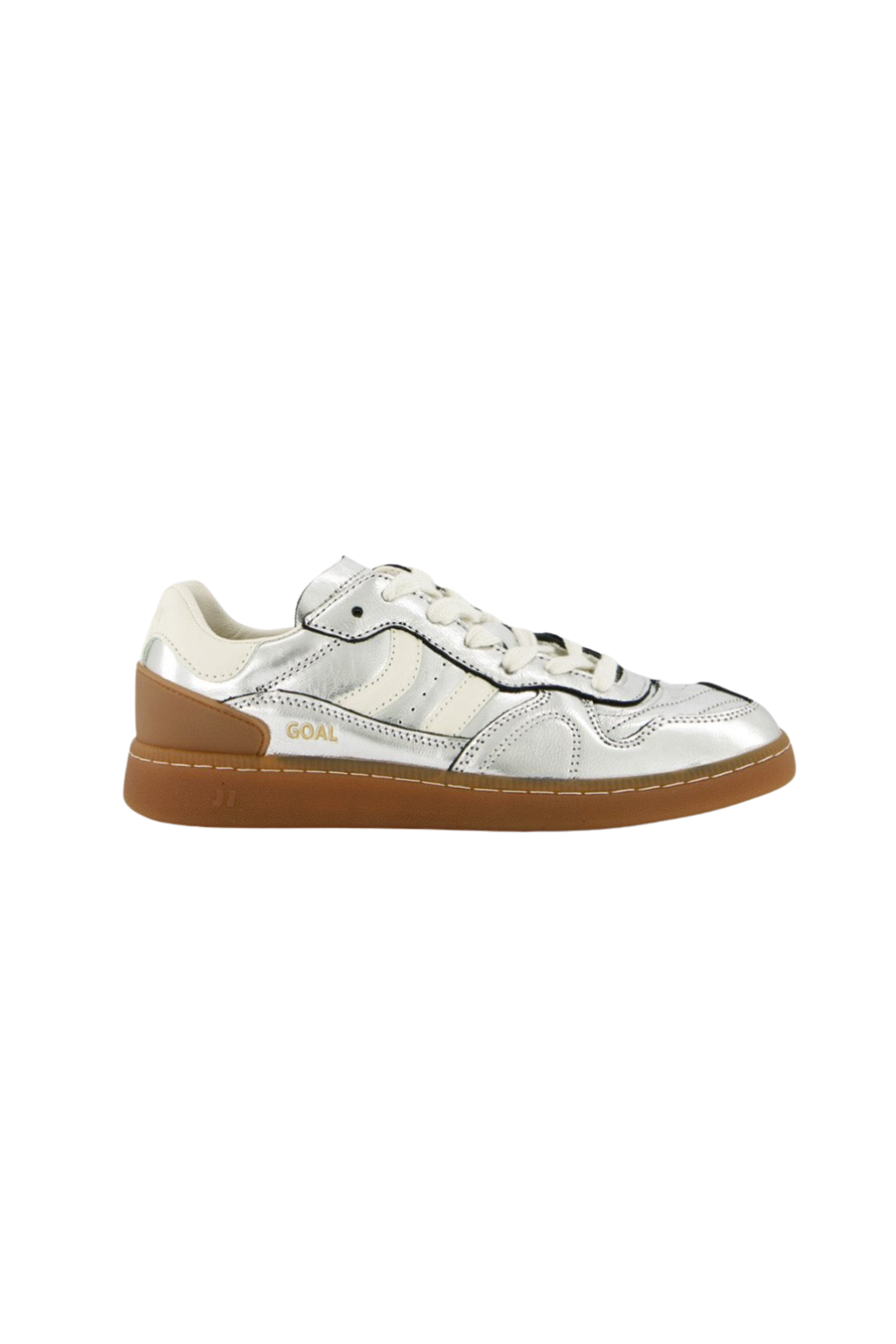 A womens Coolway Goal Silver sneaker on a  a white background