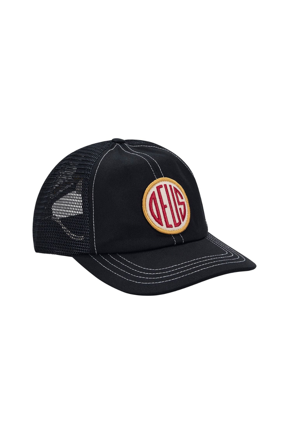 Black mesh cap with a logo on a white background