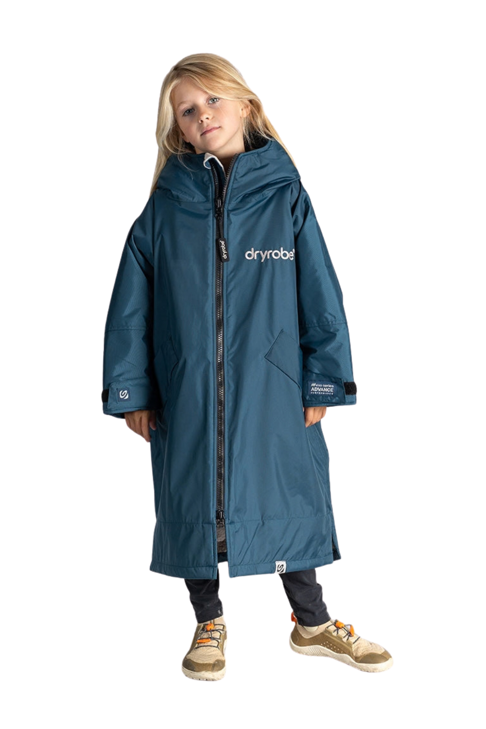 Child wearing a Dryrobe in a Sea Blue colour