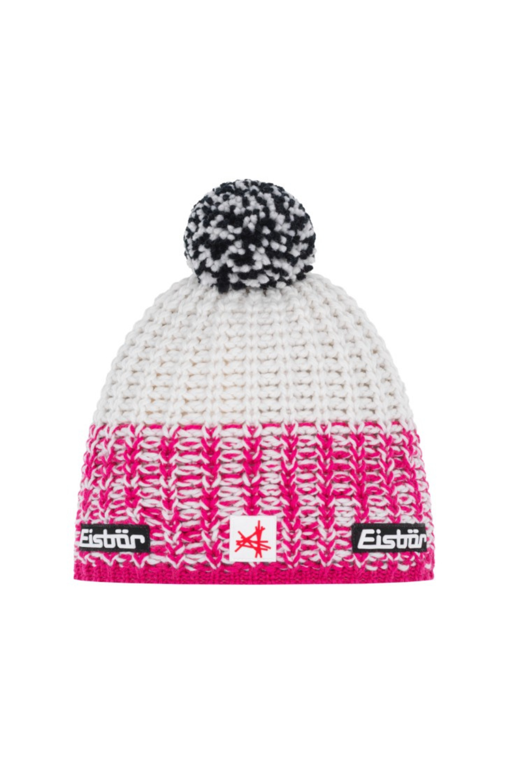 Pompom beanie in pink and white
