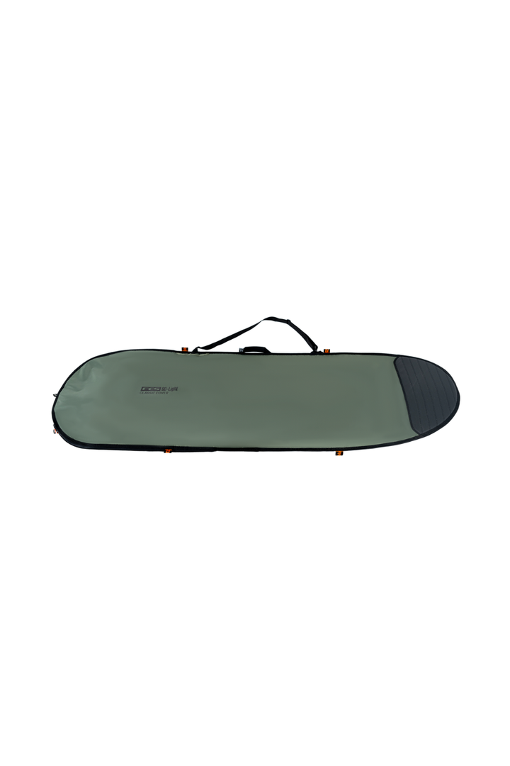 Surfboard cover in grey and black with a FCS logo