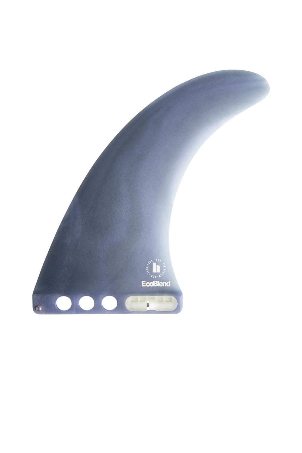 Blue surfboard fin on a white background